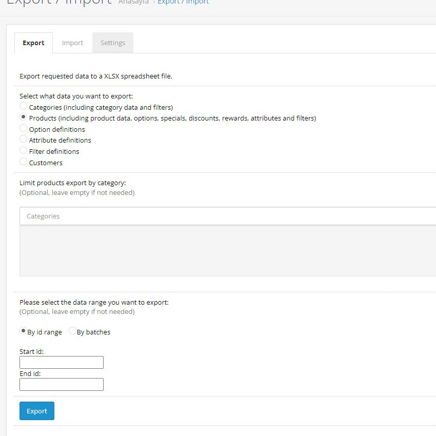 Opencart Excel Export & Import